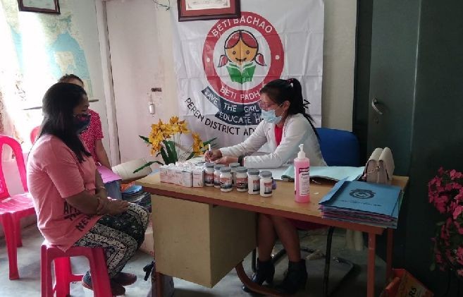 People availing the free medical checkup camp for women concentrating on women’s hygiene held at Primary Health Centre, Athibung on October 2. (DIPR Photo) 